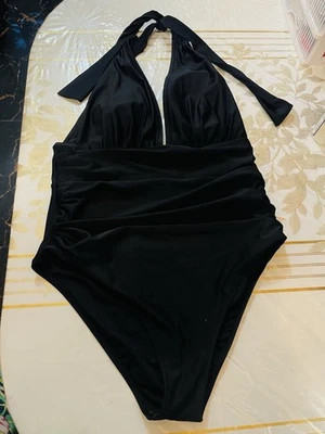 MIRACLESUIT One Piece Black Draped Tummy Control Women Sz 12DD Swimming Suit - Image 1 of 4