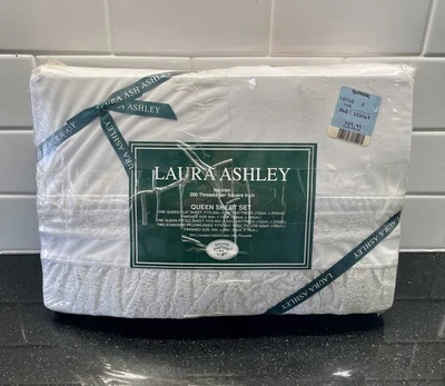 Vintage Laura Ashley Bridal Lace Queen Sheet Set Rare Cottagecore USA Made New  - Image 1 of 3
