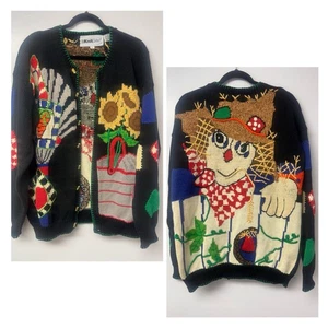 IsKnitCute Vintage 90s Scarecrow Thanksgiving Harvest Sweater Cardigan Herbst Gr. 2 - Bild 1 von 10