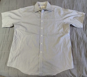 Vintage Enro Shirt Mens 17 Blue White Striped Short Sleeve Non-Iron Hong Kong - Picture 1 of 11