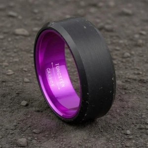 Brushed Black and Purple Tungsten Ring Men's Wedding Band Men's Ring 8mm - Picture 1 of 3