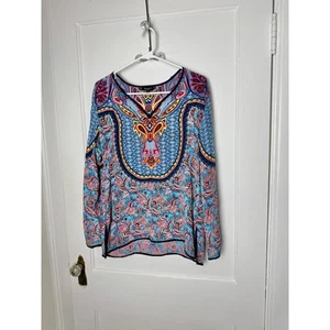Tolani Women's Silk Boho Chic Floral Paisley Long Sleeve Blouse Top Women's SM - Picture 1 of 10