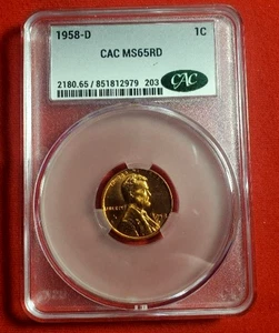1958-D Lincoln Wheat Cent GEM CAC MS65RD  *777* - Picture 1 of 4