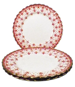 3 Spode Fleur de Lys Salad Plates Y7481 Red Bone China Gold Trim Scalloped Plate - Picture 1 of 5
