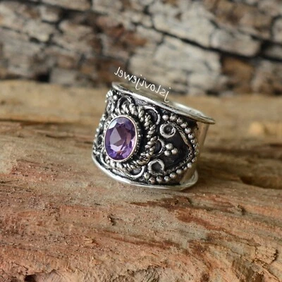 Anillo de piedras preciosas de amatista púrpura facetado joyería oxidada de plata de ley 925 Foto 1 de 4