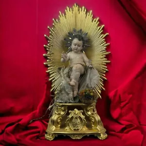 Bambinello Gesu' Jesus Bambino Ihs Neapolitan kind kune crib 24 x 27 x 63 cm - Foto 1 di 13