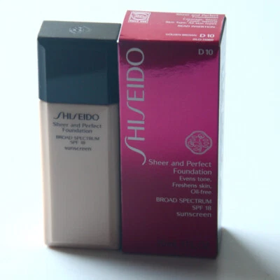 Shiseido Sheer and Perfect Foundation - Golden Brown D10 SPF 18 Full Size 1 OZ. - Image 1 of 2