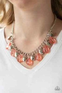 Paparazzi Coral Orange teardrop necklace set No Tears Left To Cry - Picture 1 of 1