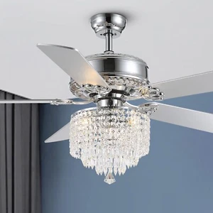 CROSSIO Crystal Ceiling Fan with Lights Modern Chandelier Fan with Remote Chr... - Picture 1 of 9
