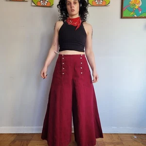 Vintage Maroon Wide Leg Bell Bottom High Waist Pant Hippy Rave 24" Bell Size 29 - Picture 1 of 21