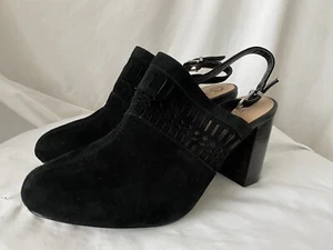 Bella Vita Nox Leather Slingback Pumps Black Block Heels 7 - Picture 1 of 7