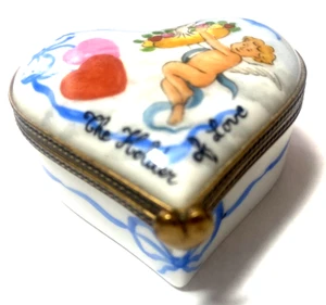 PEINT MAIN LIMOGES SCHMUCKKÄSTCHEN-DER HALTER der LIEBE-HERZFORM-ATEMBERAUBEND-FRANKREICH - Bild 1 von 15