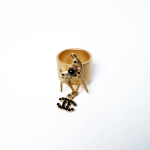 CHANEL Rare Gold Plated Black CC Bambi Deer Ring 01A - Picture 1 of 7