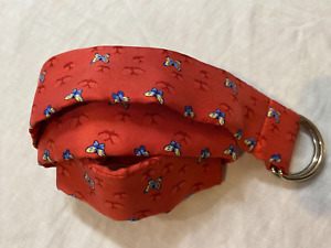 Old Navy D-Ring Belt Red with All Over Blue Butterflies 100% Silk Women's Size M