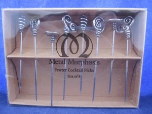 Metal Morphosis Pewter Cocktail Picks Swirls Set of 8 VINTAGE NEW BOX - Picture 1 of 5