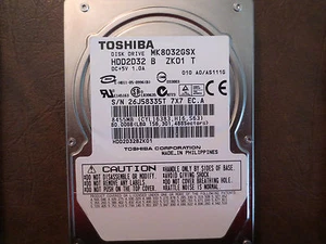 Toshiba MK8032GSX (HDD2D32 B ZK01 T) 010 A0/AS111G 80gb 2.5" Sata Hard Drive - Picture 1 of 1