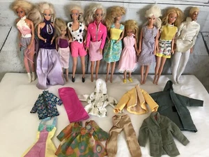 LOT of 10 Vintage 70's 80's 90's Barbies Clothed Skipper Ken Extra Clothes - Picture 1 of 11