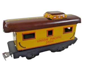 VTG Marx Trains Caboose Car Brown /Yellow Tinplate O Scale #3824 Union Pacific - Picture 1 of 7