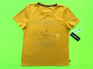 KARL LAGERFELD Women’s Short Sleeve Paris T-Shirt Size SMALL Yellow w/Gold - Picture 1 of 12