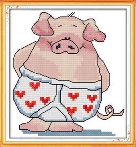 Romantic Male Pig in Underwear 14CT & 11CT Aida Counted Cross Stitch x 1 Kit - Picture 1 of 3