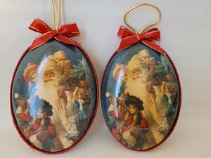 Set of 2 Patricia Reach Victorian Oval Santa Claus Ornaments ~ 5" - Picture 1 of 2