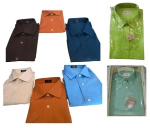 Camicia Uomo Manica Corta Liscia Puro Cotone Vari Colori Misure Tinta Unita New - Picture 1 of 45
