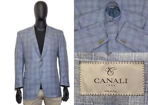 Men's Canali 1934 Blazer 46US/UK 56IT Blue/Gray Check Wool & Silk & Linen Luxury