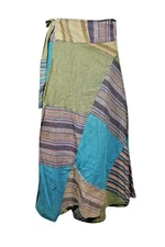 Womans Boho Long Wrap Cotton Skirt Patchwork Wrap Around Skirts Handmade 