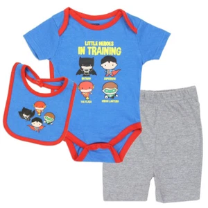 DC Comics☆Justice League Set di pantaloncini 3 pezzi eroi in allenamento per bambini☆0-9 M - Foto 1 di 1