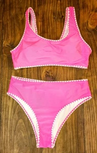 Women's 1XL Flattering Hot Pink High Waist Whip Stitch Push-up Tank Bikini Set - Picture 1 of 4