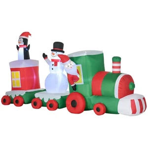 HOMCOM 11FT Inflatable Christmas Train w/ Santa Snowman Penguin LED Yard Decor - Picture 1 of 11