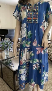 NEW JOHNNY WAS HEAVILY EMBROIDERED PEASANT MIDI DRESS SMALL MEDIUM RARE $328 - Picture 1 of 16