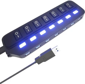 Hub USB 3.0, Divisor Hub USB de 7 Puertos con Interruptores LED Individuales de Encendido/Apagado, 5 Gb... - Imagen 1 de 7