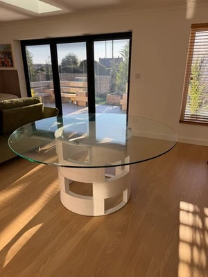Modern Funky Large Round White Oak and Clear Glass Dining Table 1600mm - Image 1 of 3