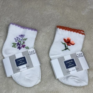 Janie and Jack 6 bis 12 Monate Blumen Baby Mädchen Socken Neu mit Etikett 2 Paar gewellte Borte - Bild 1 von 6