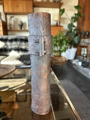 Signed J.H - 81  Brutalist / Industrial Studio Pottery Cylinder Vase. Example A - Image 1 of 4