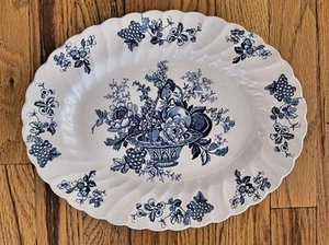 Vintage Myott & Sons Bountiful 12 3/8" Oval Serving Platter Blue & White - Picture 1 of 2