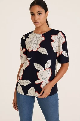 Debenhams Collection Navy Floral Print Top – UK Size 14 – Excellent Condition - Image 1 of 4