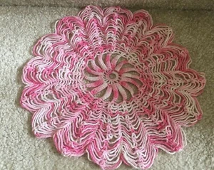 10 1/2" Hand Crocheted Round Doily Pink and White Variegated  FREE SHIPPING - Picture 1 of 7