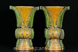 11.2" Old Chinese Tangsancai Porcelain Dynasty Palace Taoti Wine Zun Pair - Picture 1 of 9