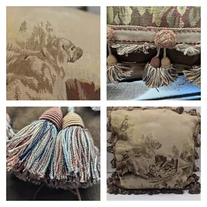 Tapestry Throw Pillow Woven Aubusson Jacquard Needlepoint Overstuffed 20" Dog - Picture 1 of 11