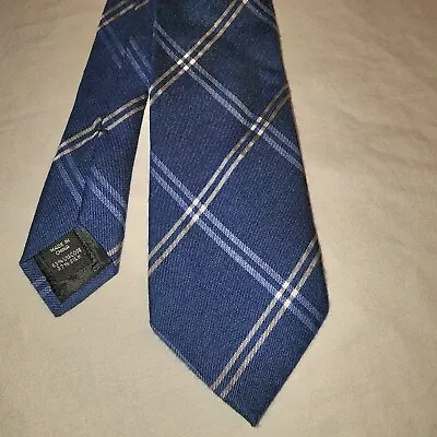Галстук Calvin Klein клетчатый синий/серый тонкий 59 дюймов длина 3 дюйма ширина  - Изображение 1 из 4