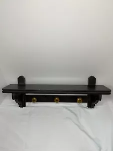 Vtg Distressed Black Wooden Wall Shelf w Knobs for Hanging Objects Jewelry - Picture 1 of 5