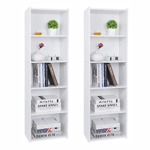 2x 5 Tier Bookcase Bookshelf Storage Wall Shelf Organizer Unit Display Stand - Picture 1 of 9