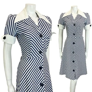 COLLO A. A. vintage anni 60 70 blu bianco a righe nautiche a. ABITO LINEA 8 - Foto 1 di 10