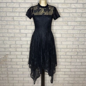 Lulus Woman’s Black Semi Sheer Floral Lace Lined High Low Open Back Dress XSmall - Picture 1 of 18