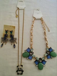 NEU Damen Konvolut Schmuck 2 Halsketten, 1 Paar Ohrringe - Bild 1 von 6