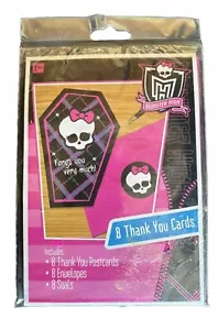 Monster High Post card Thank You 8 ct Envelopes Girls Birthday Party Supplies - Picture 1 of 3