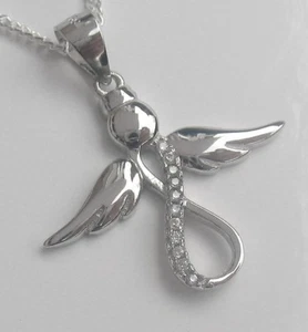 Damen Engel Halskette Unendlichkeit Infinity Anhänger 925 Silber Schutzengel - Bild 1 von 10