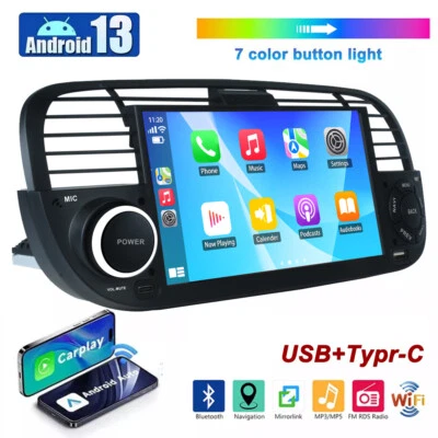7" Per FIAT 500 2007-2015 Android 13 Per AppleCarplay  Autoradio GPS Navi RDS BT - Immagine 1 di 4
